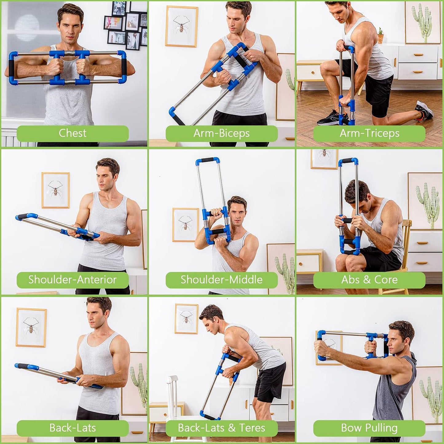 Push down Bar Machine - Chest Expander at Home Workout Equipment, Arm Exerciser Portable Spring Resistance Exercise Gym Kit for Home, Travel or Outdoors